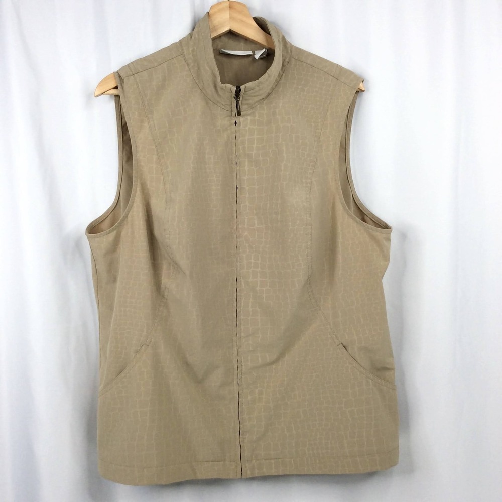 Weekends by Chicos 3 Animal Print Windbreaker Vest Size XL 16 Tan Zip Travel